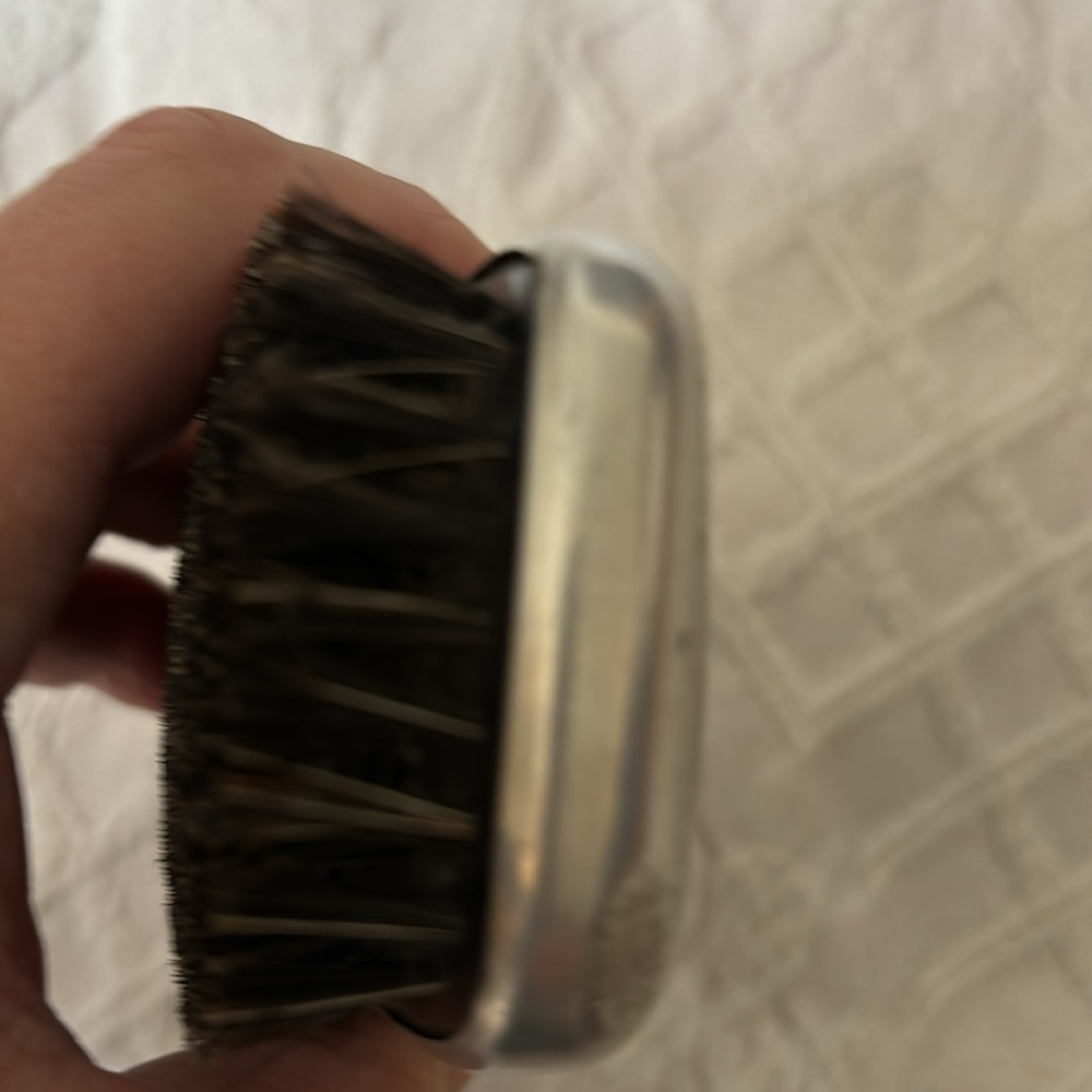 Vintage Art Deco silver tone and faux wood grain inlay look clothes brush - Picture 4 of 8